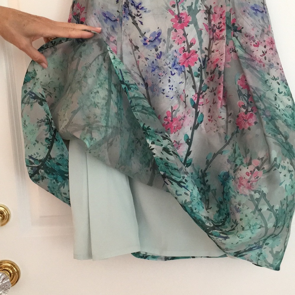 Floral Watercolor Organza Flounce Sleeveless Dress - Picture 8 of 8